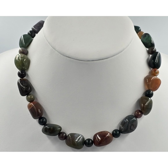 Estate Jewelry - Polished Gemstone Beggars Bead Necklace Chunky Choker 16"